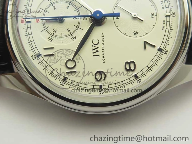 MIROTIME 0822 Portugieser Chrono  42 IW390403 ZF 1:1 Best Edition White Dial Blue Hand on Black Leather Strap A WellDesigned 7190
